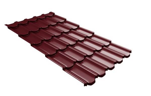 Металлочерепица квинта плюс с 3D резом 0,5 Satin RAL 3005 красное вино купить в Находке