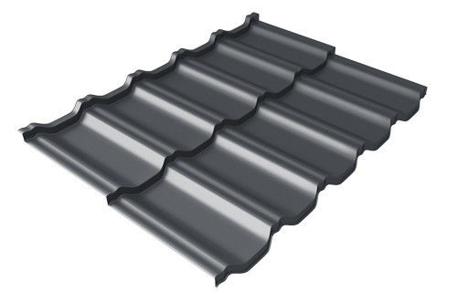 Металлочерепица модульная Квинта Uno Grand Line c 3D резом 0,45 Drap RAL 7024 мокрый асфальт купить в Находке