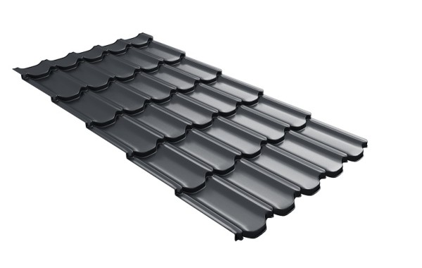 Металлочерепица квинта плюс с 3D резом 0,5 Satin RAL 7024 мокрый асфальт купить в Находке